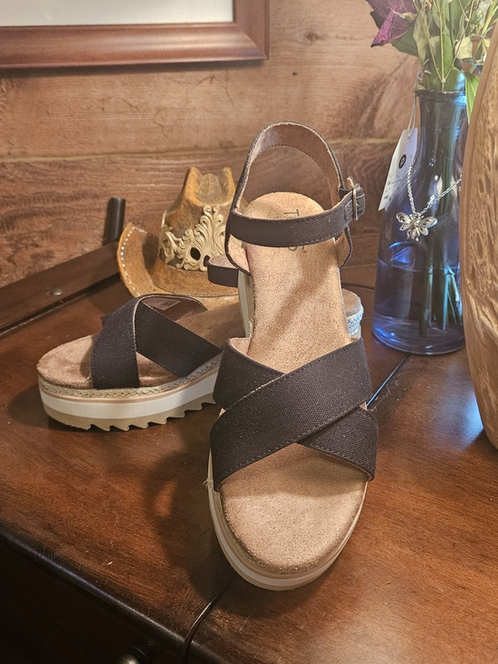 Toms Shoes - Toms Black Crisscross Wedge Sandals with Ankle Strap